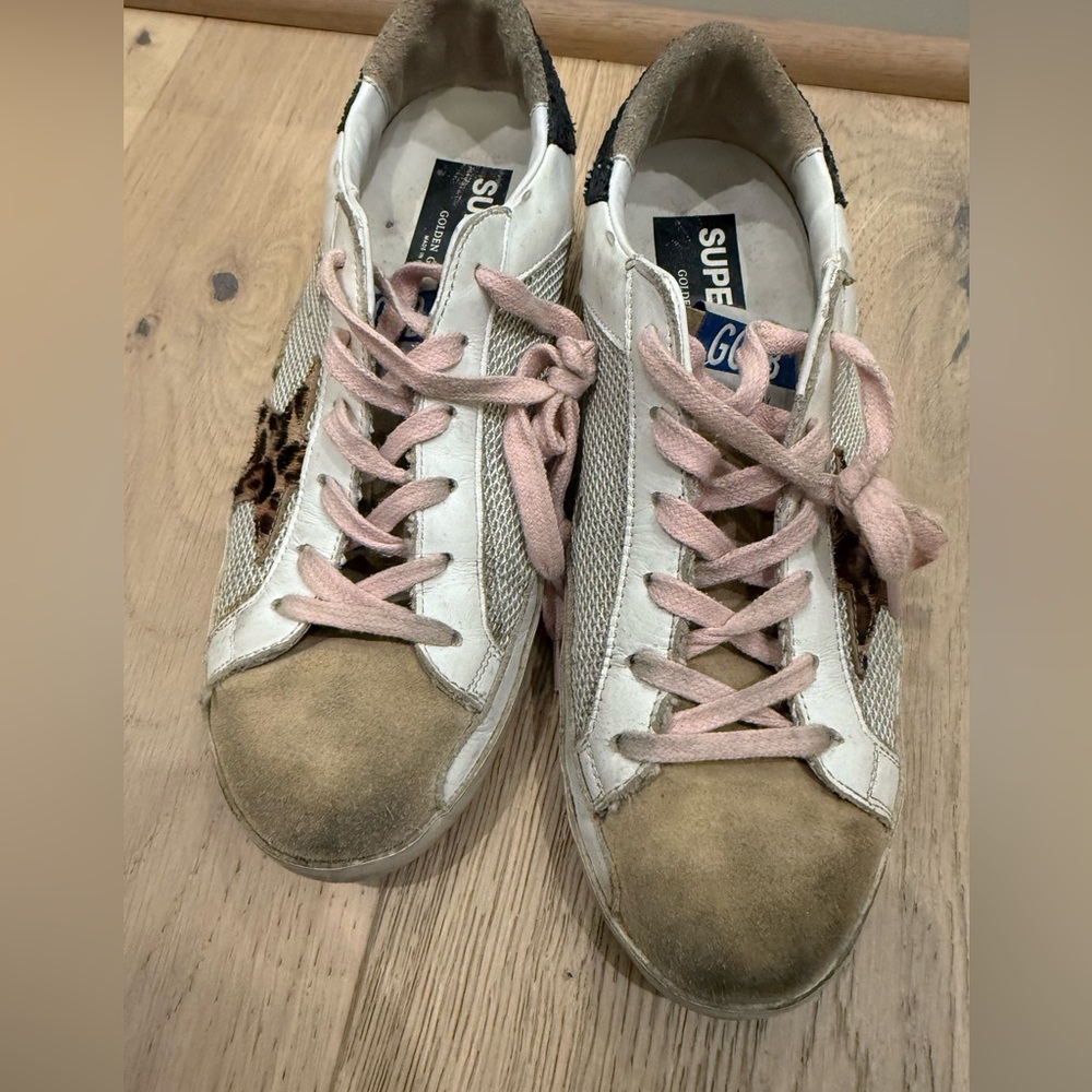 Golden Goose White and Pink Sneakers